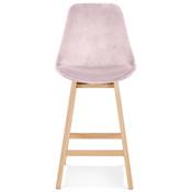 Tabouret snack mi-hauteur scandinave 'CHAIRMAN MINI' velours rose 4 pieds bois naturel dossier haut