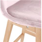 Tabouret snack mi-hauteur scandinave 'CHAIRMAN MINI' velours rose 4 pieds bois naturel dossier haut