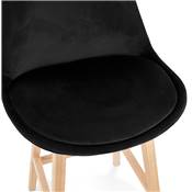 Tabouret de snack mi-hauteur scandinave 'CHAIRMAN MINI' velours noir 4 pieds bois dossier haut