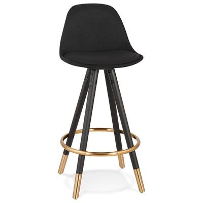 Tabouret de snack mi-hauteur 'MODEN MINI' tissu 4 pieds bois noir et doré repose pieds dossier haut
