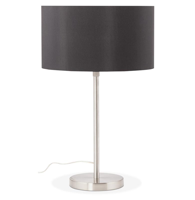 Lampe à poser design 'Okno' abat-jour cylindrique noir socle en métal brossé réglable