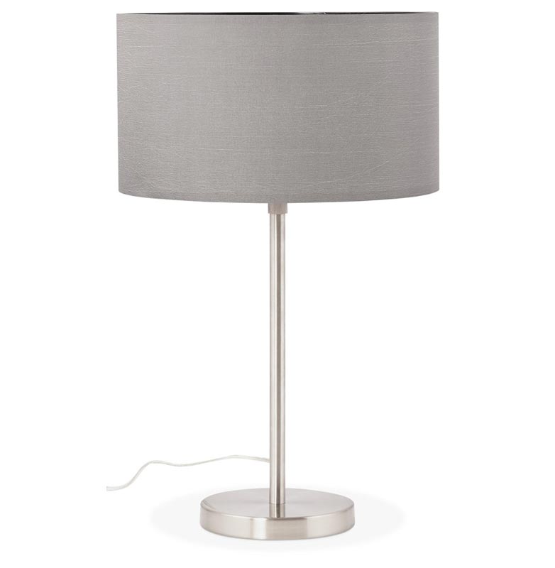 Lampe à poser design 'Okno' abat-jour cylindrique gris socle en métal brossé réglable