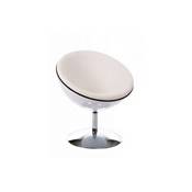 Fauteuil design rond 'Sphere' pivotant blanc pied central en métal chromé