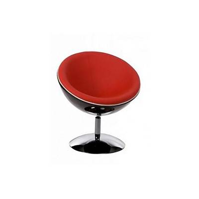 Fauteuil design boule SPHERE pivotant rouge et noir pied chromé