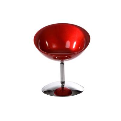 Fauteuil design boule 'Rondo' pivotant rouge pied central en métal chromé