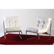 Fauteuil lounge 'Capiton' blanc pieds en métal chromé