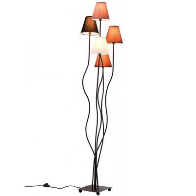 Lampadaire moderne 'Mocca Cinque' 5 abats-jours en tissu multicolors coniques et 5 pieds en métal