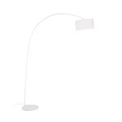 Lampadaire design 'Gooseneck' abat-jour rond en tissu blanc structure et socle en métal blanc