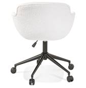 Chaise design de bureau à roulette 'SOFT' en tissu bouclé blanc avec 5 pieds en métal noir