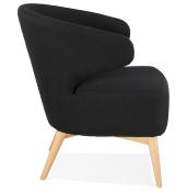 Fauteuil lounge design à accoudoirs 'COBBE' en tissu noir pieds en bois naturel