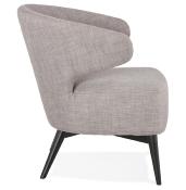 	Fauteuil lounge design à accoudoirs 'BLACK COBBE' en tissu gris pieds en bois noir