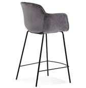 Tabouret de snack design à accoudoirs 'CARINO MINI' en velours gris 4 pieds métal noir dossier haut
