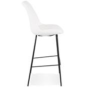 Tabouret de bar design de style moderne 'KESKI' en tissu bouclé blanc avec 4 pieds et repose pieds en métal noir dossier haut