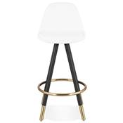 Tabouret de snack mi-hauteur 'Moden Mini' tissu bouclé blanc 4 pieds bois noir et doré dossier haut