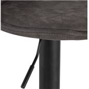 Tabouret bar réglable 'LUSSO' pivotant microfibre grise pied et repose pieds métal noir dossier haut