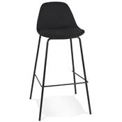 Tabouret de bar design moderne 'Tekno' en tissu noir avec 4 pieds en métal noir et dossier haut