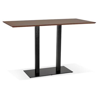 Table de bar haute design 'Tvillin Black XL' noyer double pied central en métal noir – 180 x 90 cm