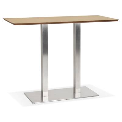 Table de bar haute design 'Tvillin' en bois naturel double pied central métal brossé – 150 x 70 cm