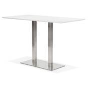 Table de bar haute design 'Tvillin XL' bois blanc double pied central en métal brossé – 180 x 90 cm
