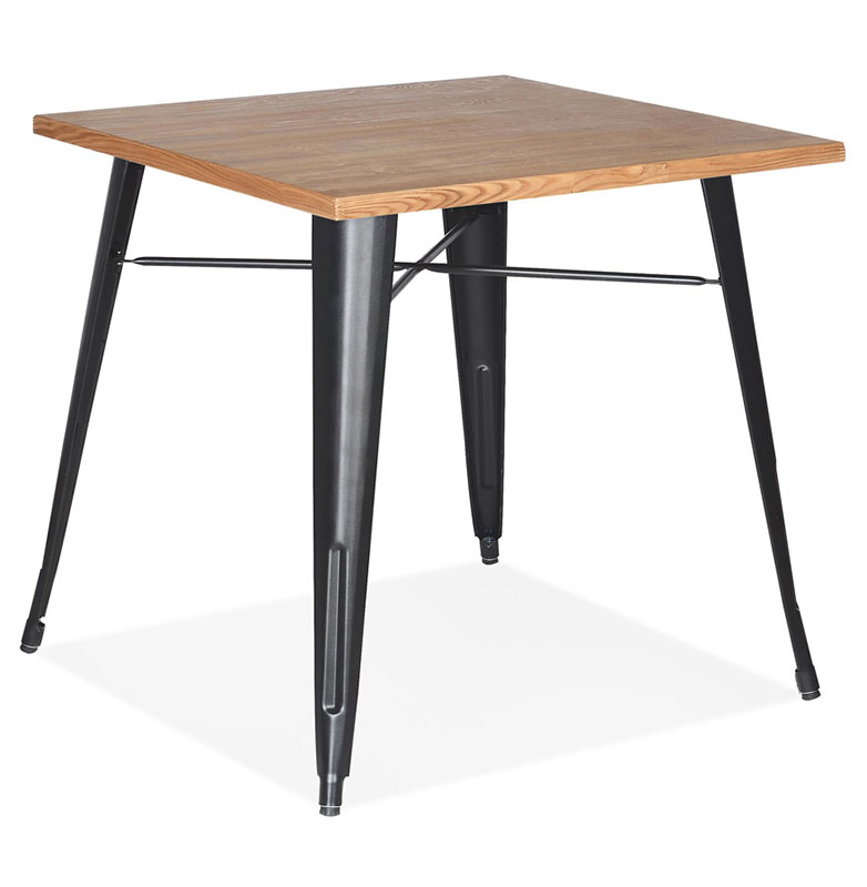 Table de salle à manger carré style indutriel 'ORIANE' plateau bois naturel pieds en métal noir - 76 x 76 cm