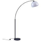 Lampadaire design 'Arc' abat jour en acrylique blanc et structure et socle en métal noir mat