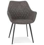 Chaise design vintage à accoudoirs 'DUCA' en microfibre gaufrée grise avec 4 pieds en métal noir