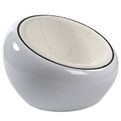 Fauteuil design lounge rond 'Boule' pivotant blanc pieds en métal chromé