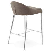 Tabouret de snack mi-hauteur design 'Nelson' en tissu gris 4 pieds en métal chromé et dossier bas