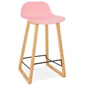 Tabouret de snack mi-hauteur design scandinave 'Skala' rose pieds tréteaux bois naturel dossier bas