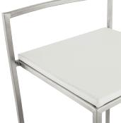 Tabouret de bar empilable design carré 'Iron' blanc avec pieds en métal brossé et dossier bas