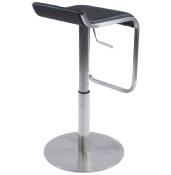 Tabouret de bar réglable design 'Linéa' pivotant noir pied central en acier brossé et dossier bas