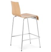 Tabouret de snack mi-hauteur 'Kadra Mini' en bois naturel 4 pieds en métal chromé et dossier haut