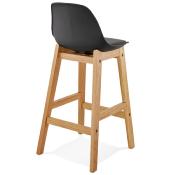 Tabouret de snack mi-hauteur design scandinave 'Topo Mini' noir 4 pieds en bois naturel dossier haut