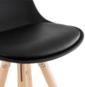 Tabouret de bar scandinave 'Circle' noir 4 pieds bois et repose pieds en métal chromé dossier haut