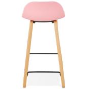 Tabouret de snack mi-hauteur design scandinave 'Skala' rose pieds tréteaux bois naturel dossier bas