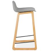 Tabouret de snack mi-hauteur design scandinave 'Skala' gris pieds tréteaux bois naturel dossier bas