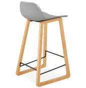 Tabouret de snack mi-hauteur design scandinave 'Skala' gris pieds tréteaux bois naturel dossier bas