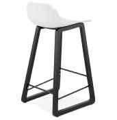 Tabouret de snack mi-hauteur design 'Skala Black Edition' blanc pieds tréteaux bois noir dossier bas