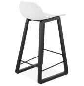 Tabouret de snack mi-hauteur design 'Skala Black Edition' blanc pieds tréteaux bois noir dossier bas