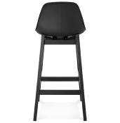 Tabouret de snack mi-hauteur scandinave 'Topo Mini Black Edition' noir 4 pieds bois dossier haut