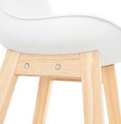 Tabouret de bar design scandinave 'Chairman' blanc avec 4 pieds en bois naturel et dossier haut