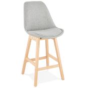 Tabouret de snack mi-hauteur scandinave 'Chairman Mini' en tissu gris 4 pieds en bois dossier haut