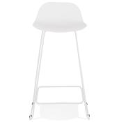 Tabouret de bar design 'Steel' blanc pieds tréteaux et repose pieds en métal blanc et dossier bas