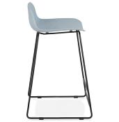 Tabouret de snack mi-hauteur 'Steelblack Mini' bleu repose pieds tréteaux métal noir dossier bas