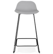 Tabouret de bar design 'Steelblack' gris pieds tréteaux et repose pieds en métal noir dossier bas