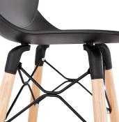 Tabouret de snack mi-hauteur scandinave 'Greatwood Mini' noir 4 pieds bois repose pieds dossier haut