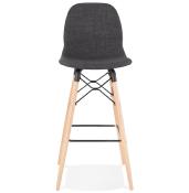 Tabouret de bar scandinave 'Verkwood' tissu gris foncé 4 pieds bois repose pieds métal noir dossier haut