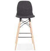 Tabouret de bar scandinave 'Verkwood' tissu gris 4 pieds bois repose pieds métal noir dossier haut