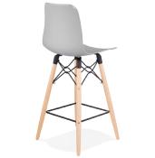 	Tabouret de snack mi-hauteur scandinave 'Slakwood Mini' gris 4 pieds bois repose pieds dossier haut