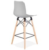 Tabouret de snack mi-hauteur scandinave 'Slakwood Mini' gris 4 pieds bois repose pieds dossier haut